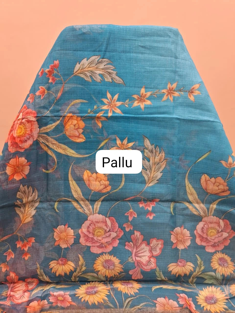 Sky blue and Teal blue Plain Cotton Kota Saree pallu