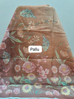 Beige and brown Plain Cotton Kota Saree Pallu