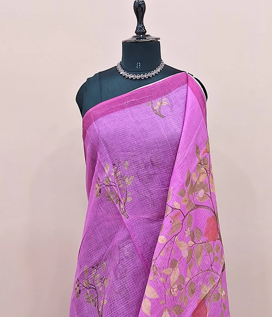 Magenta Pink Cotton Kota saree 1