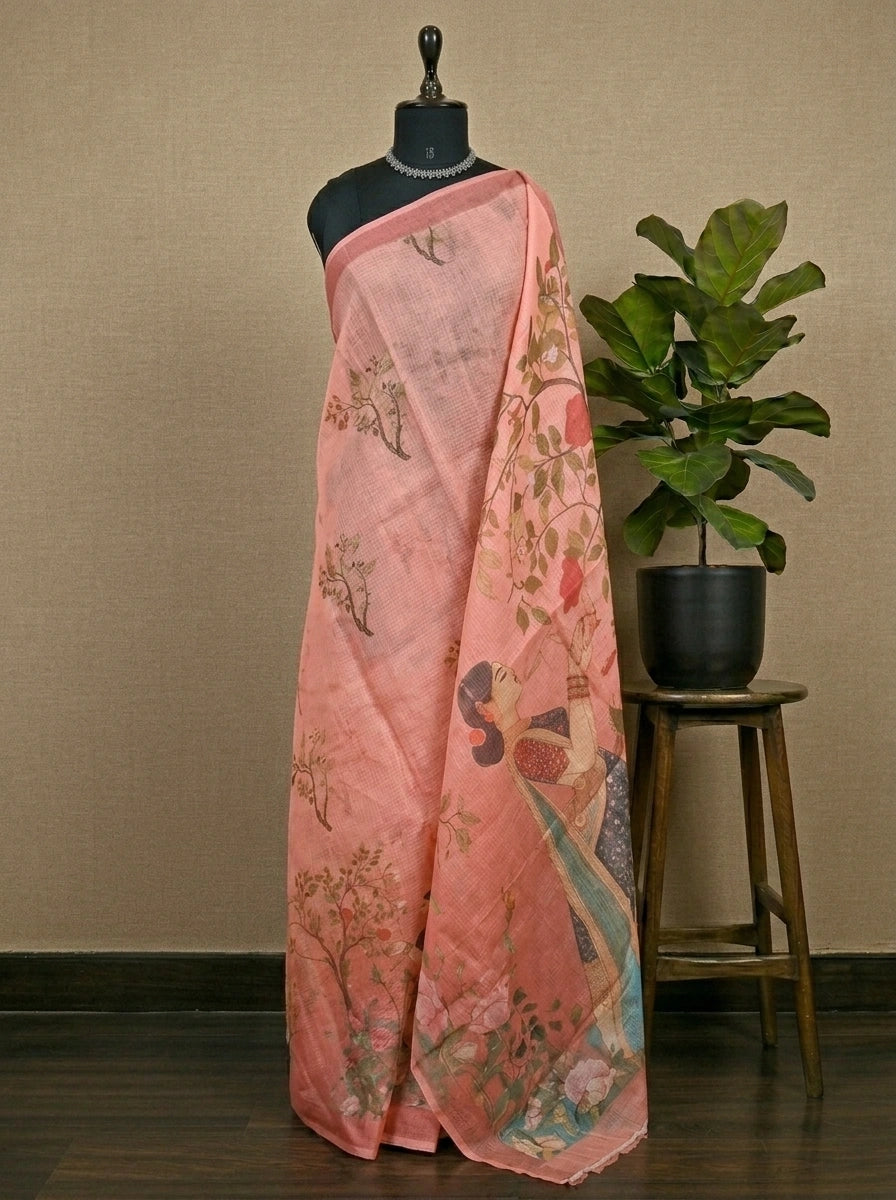 Peach Cotton Kota Saree