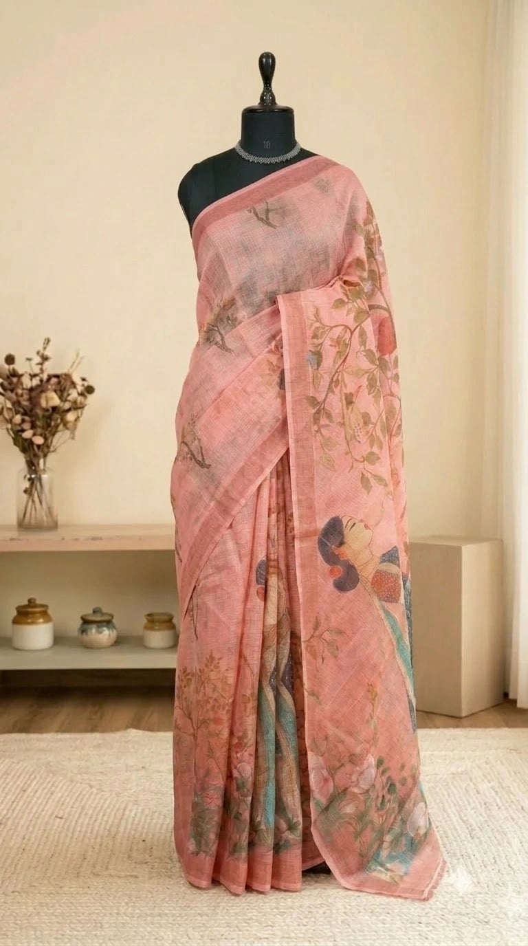 Peach Cotton Kota Saree