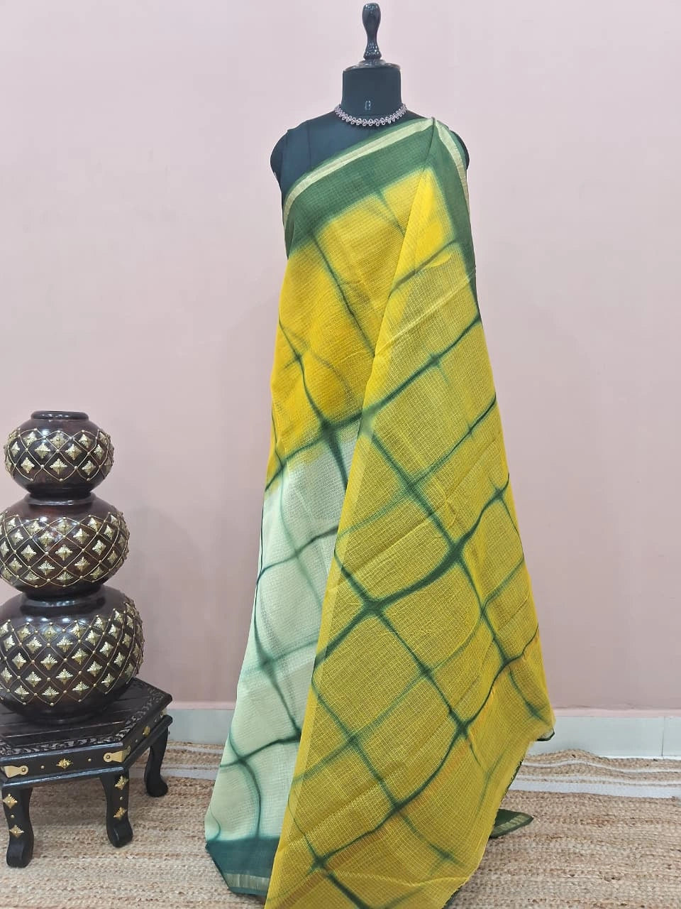 Yellow and White Cotton Kota Saree