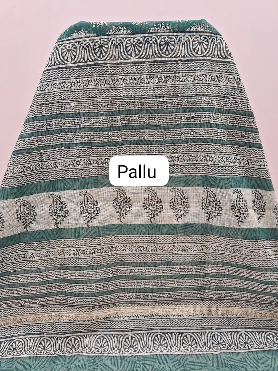 Green Cotton Kota Saree Pallu