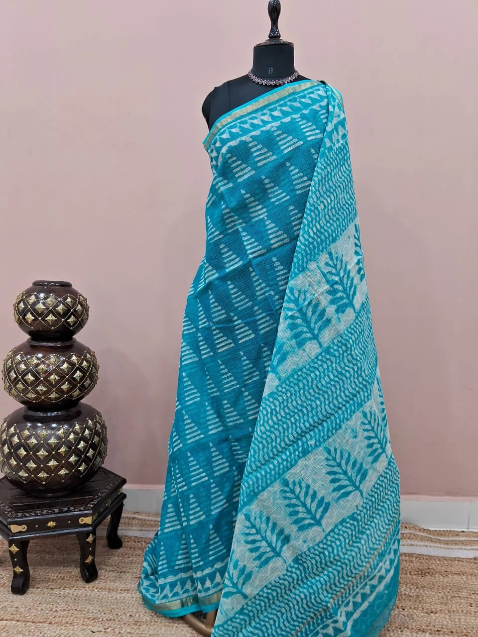 Sky Blue Cotton Kota Saree