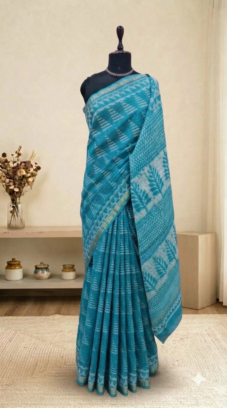 Sky Blue Cotton Kota Saree