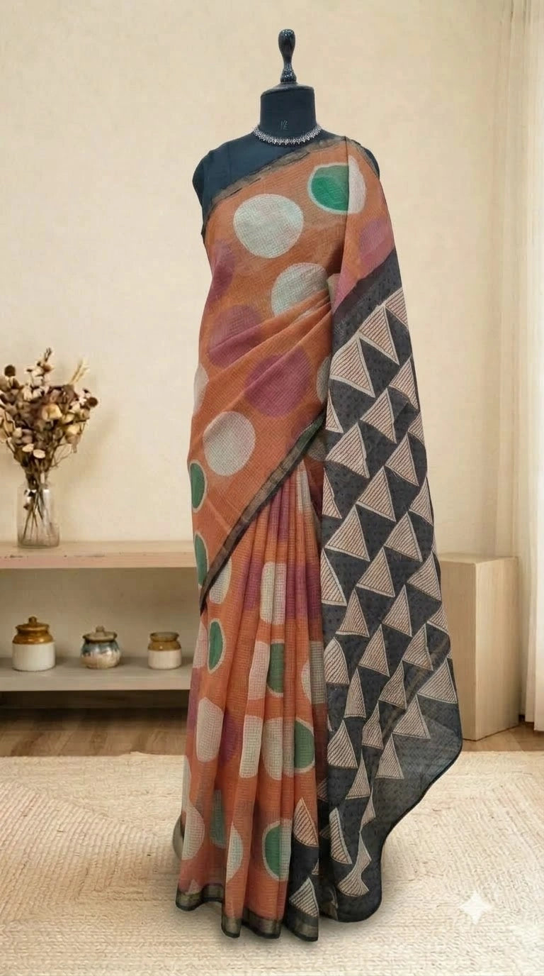 Orange Cotton Kota Saree