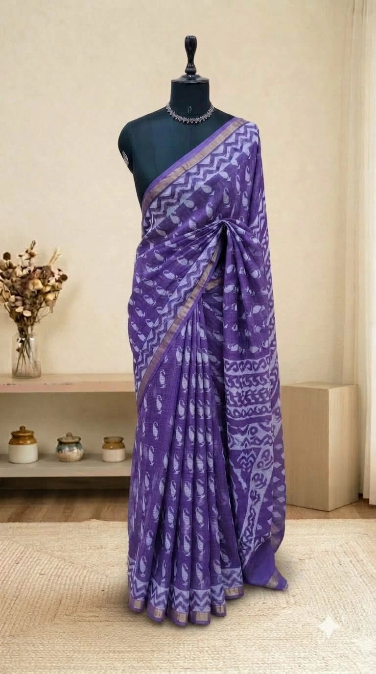 Purple Cotton Kota Saree 