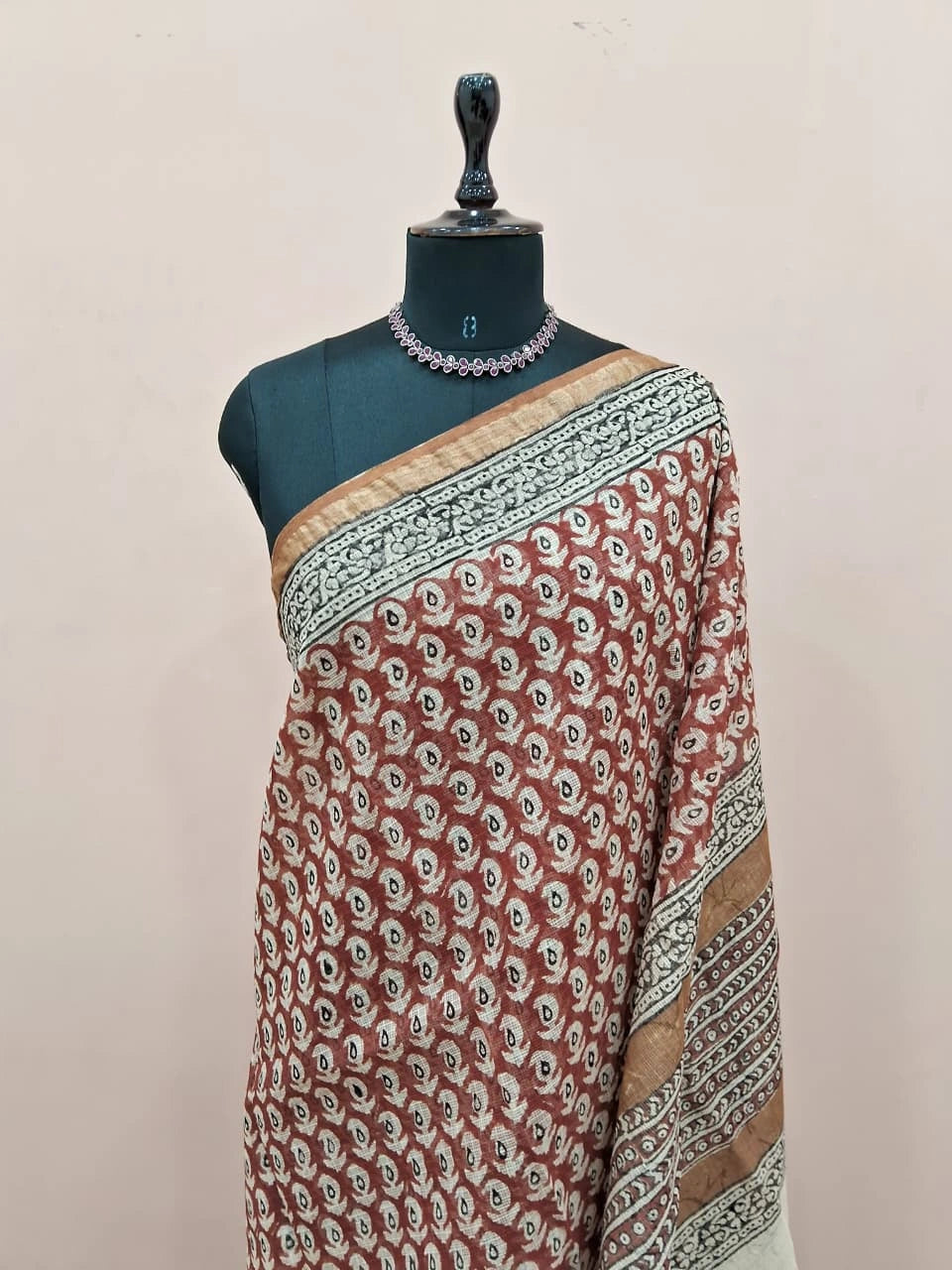 Rust Red Cotton Kota Saree 1