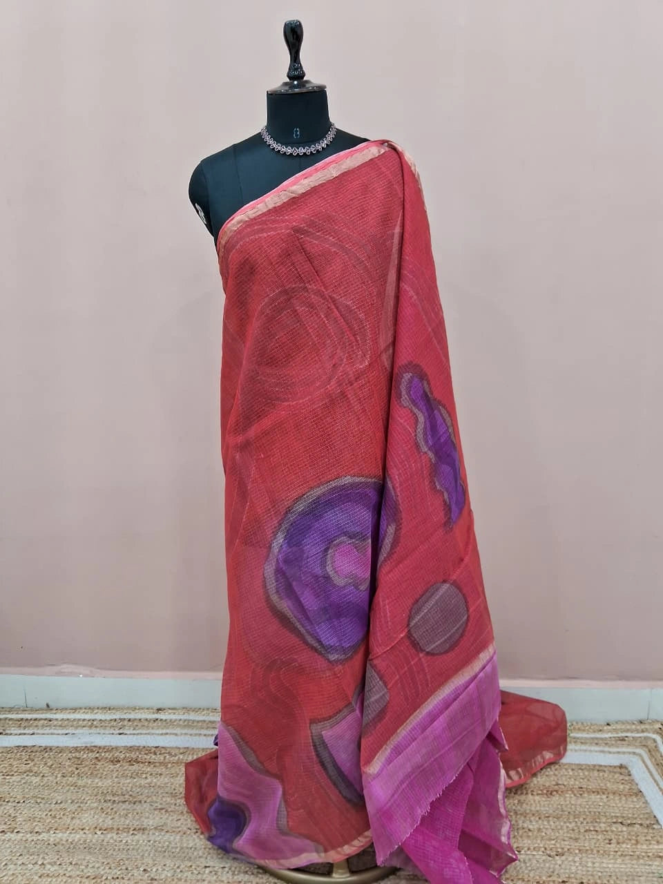 Brick Pink Cotton Kota Saree