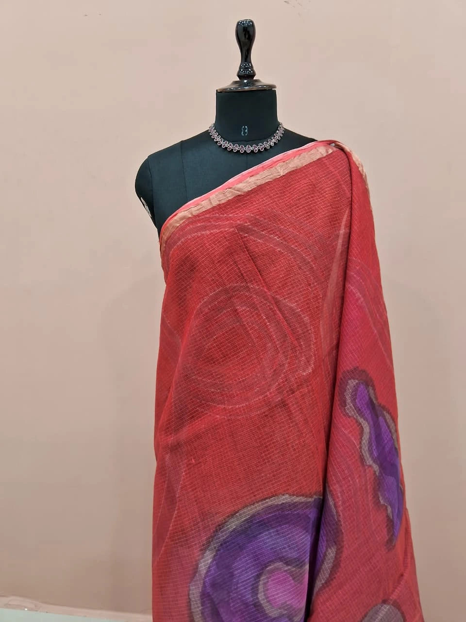 Brick Pink Cotton Kota Saree 1