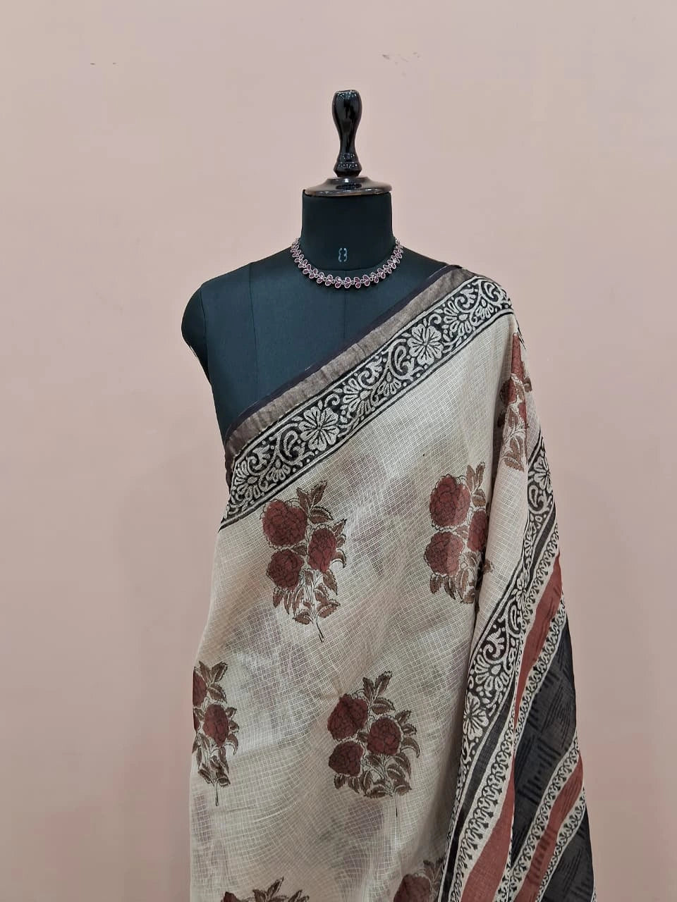 Off-White Cotton Kota Saree 1
