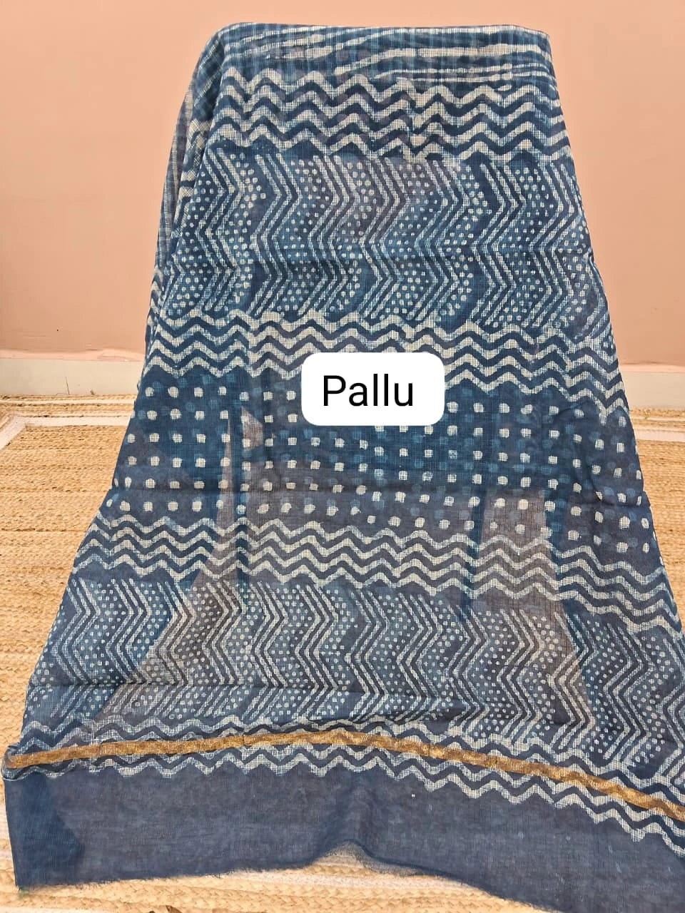 Indigo Blue Cotton Kota Saree pallu