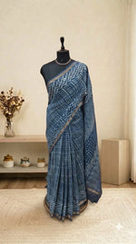 Indigo Blue Cotton Kota Saree