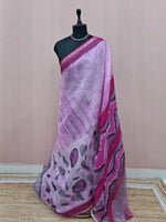 White & Pink Cotton Kota Saree 