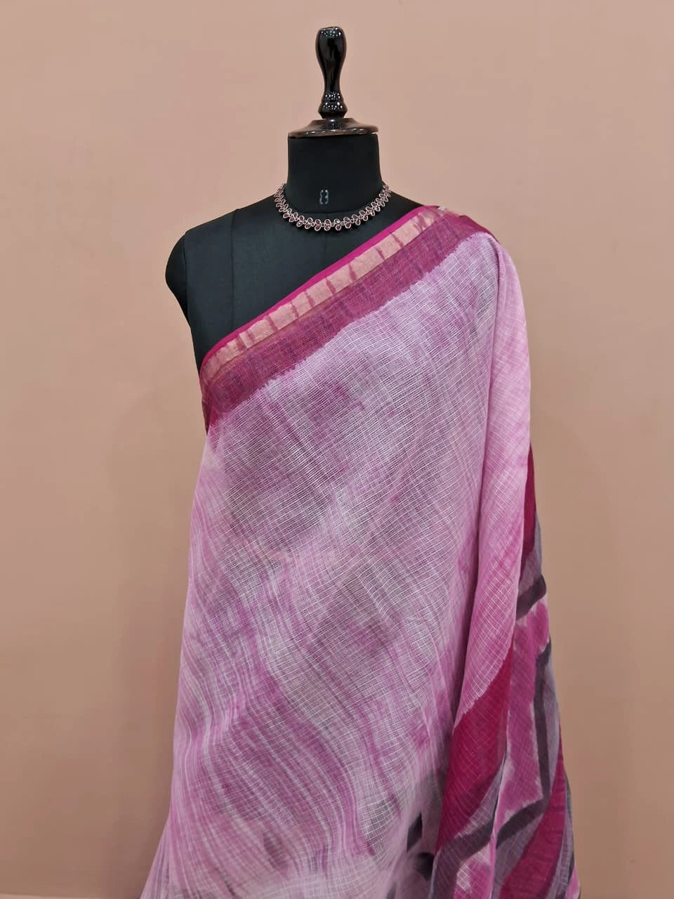 White & Pink Cotton Kota Saree 1