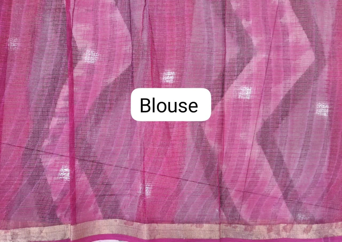 White & Pink Cotton Kota Saree Blouse