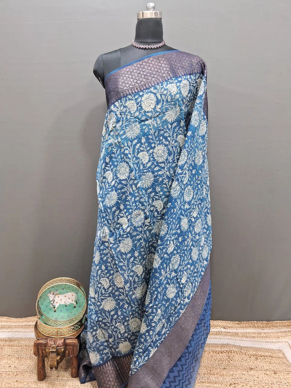 Festive Radiance Indigo Blue Chanderi Saree