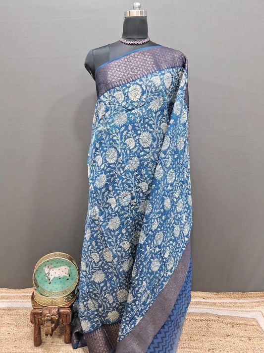 Festive Radiance Indigo Blue Chanderi Saree