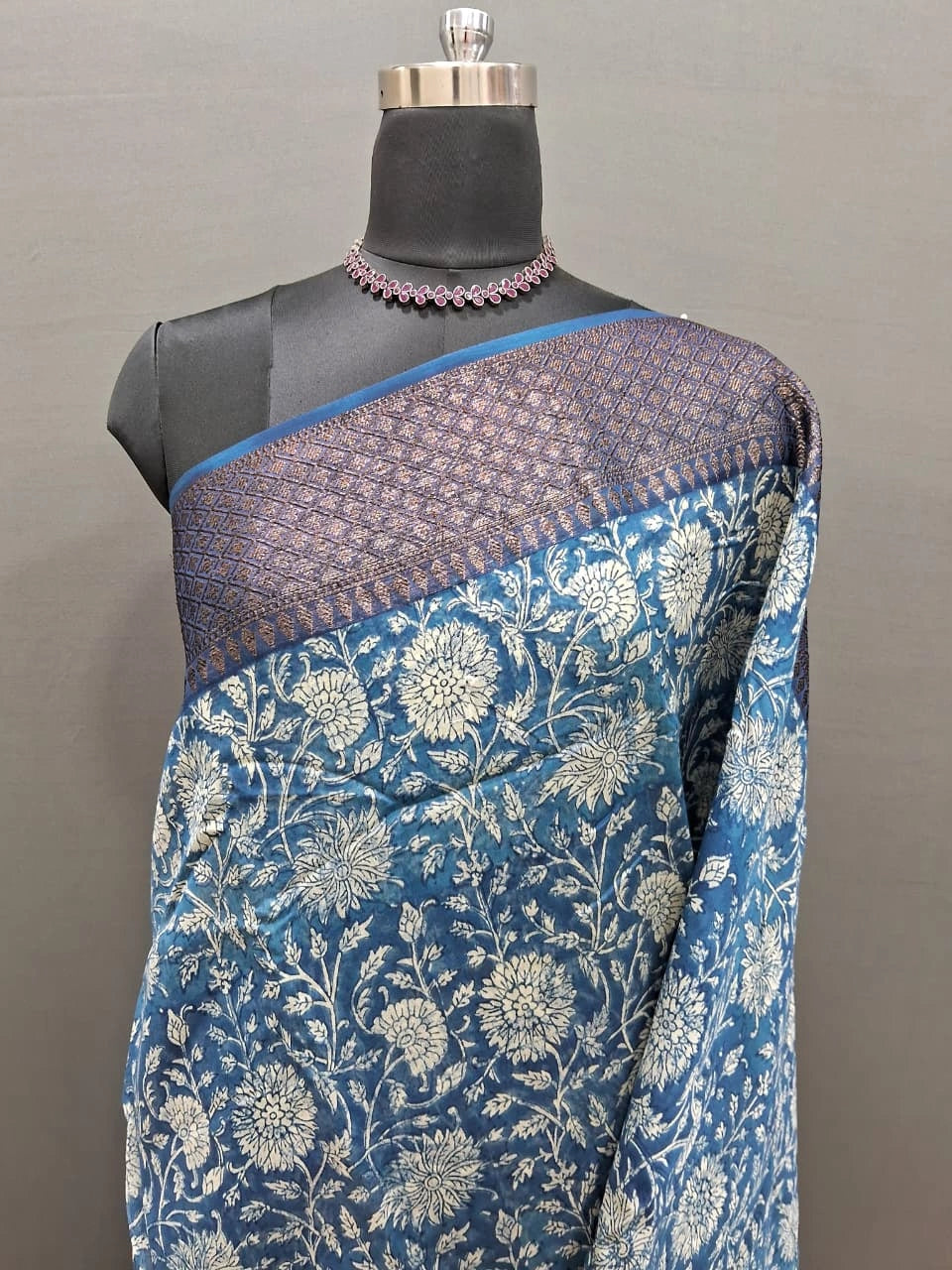 Radiant Indigo Blue Chanderi Saree 