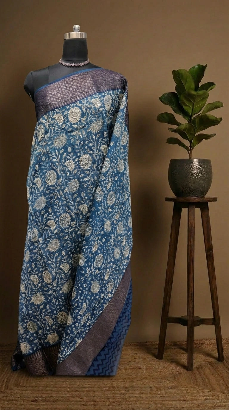 Radiant Indigo Blue Chanderi Saree