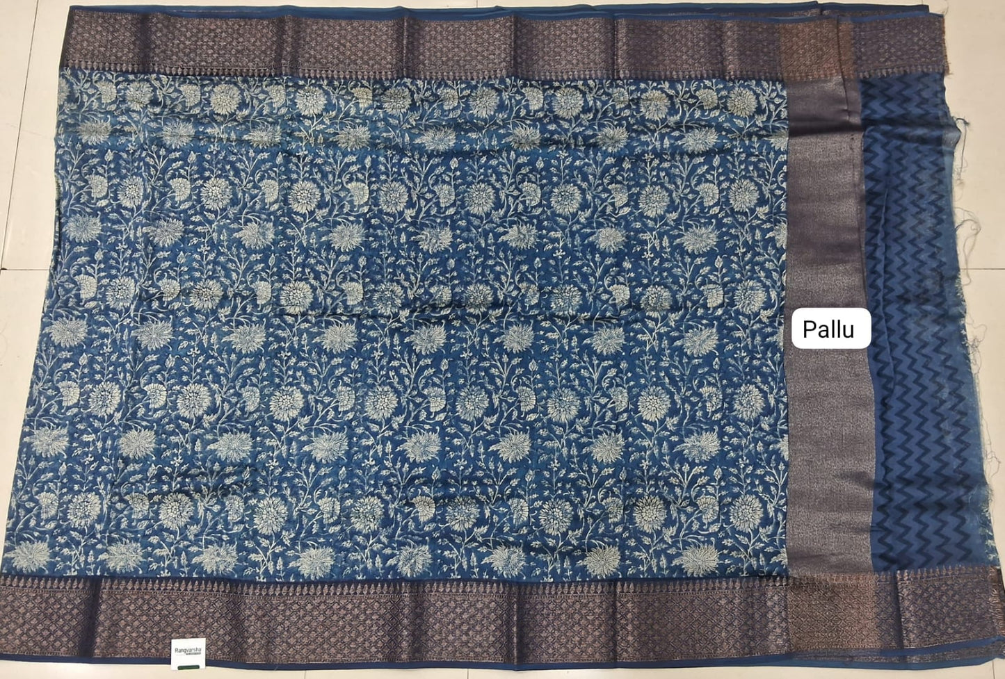 Indigo Blue Chandheri saree Pallu