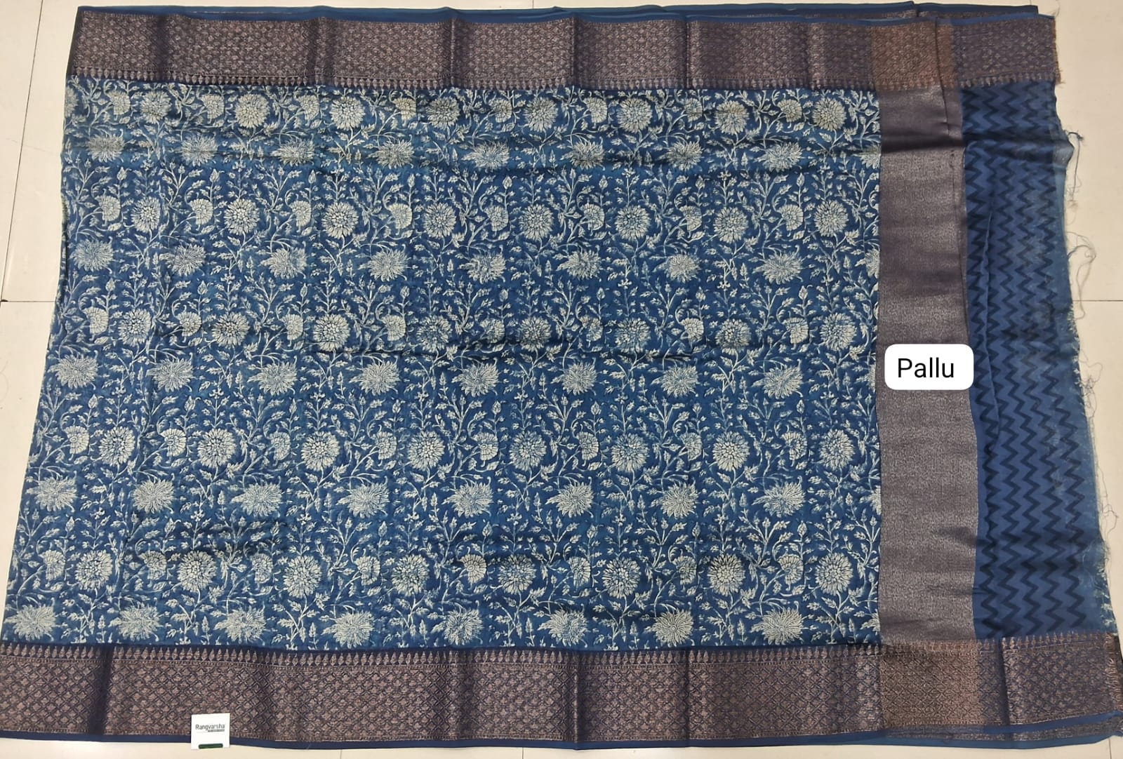 Indigo Blue Chandheri saree Pallu