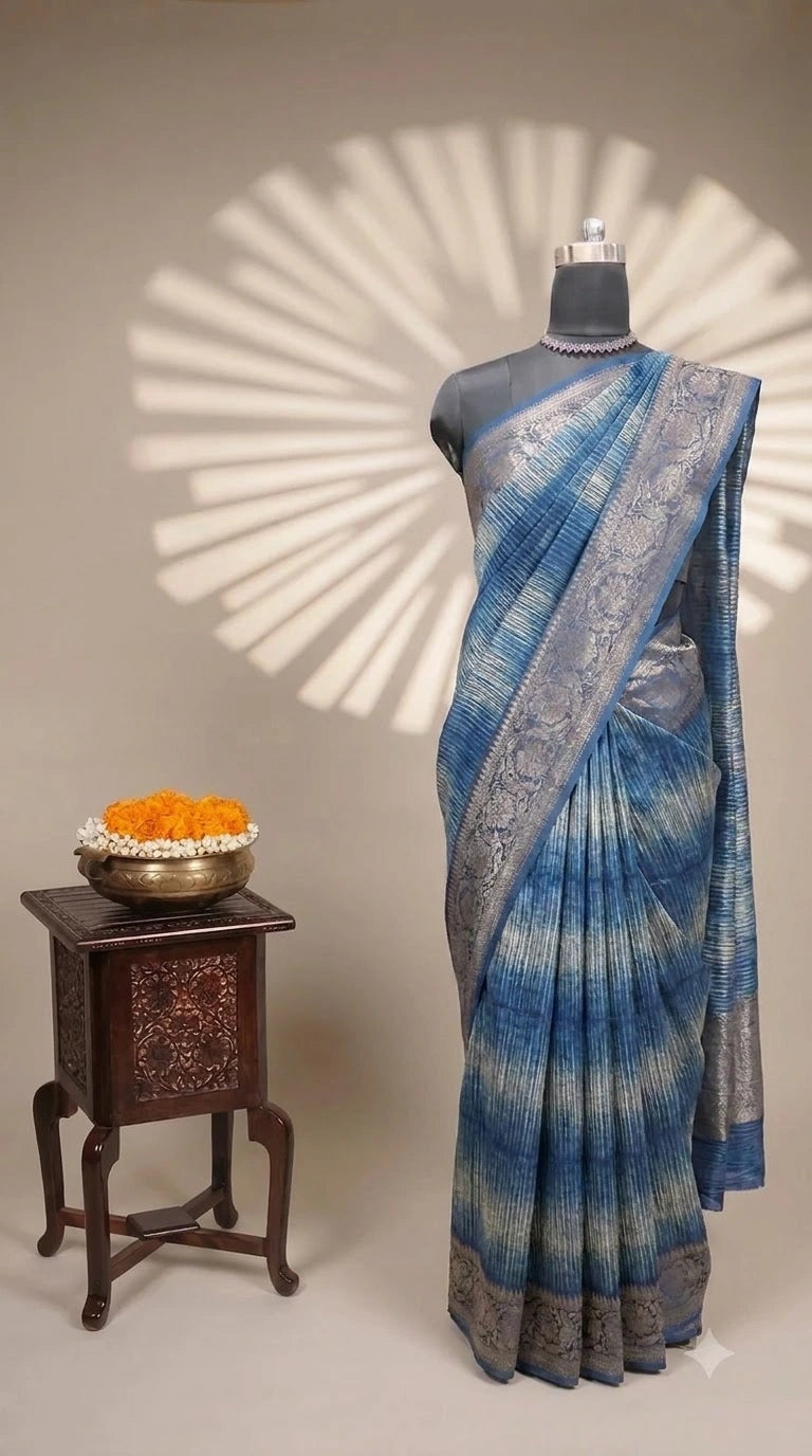 Elegant Indigo Blue Chanderi Saree