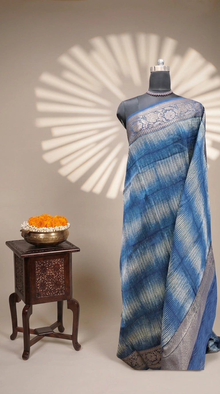 Elegant Indigo Blue Chanderi Saree