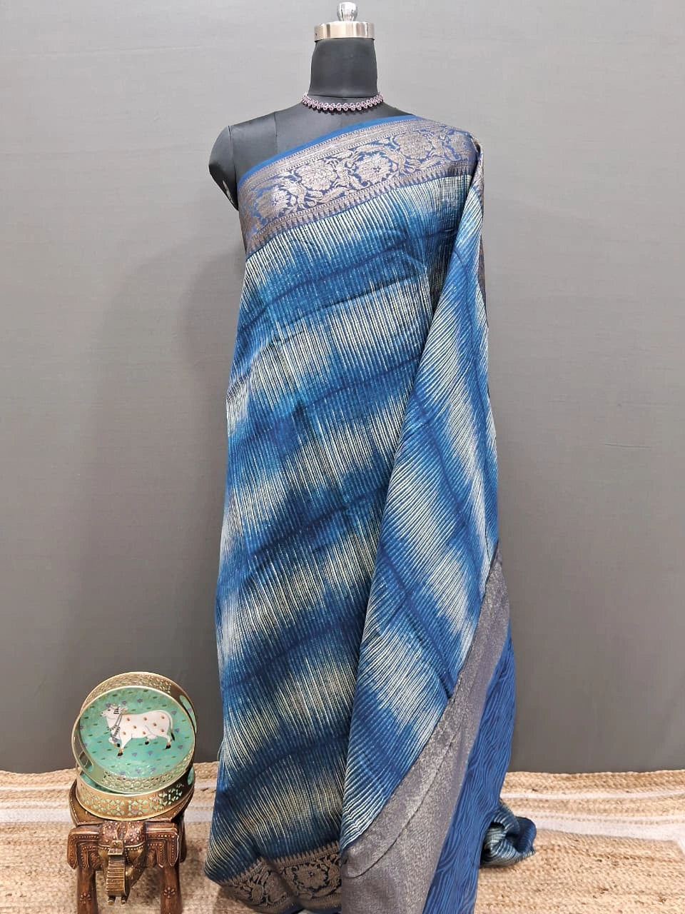 Elegant Indigo Blue Chanderi Saree