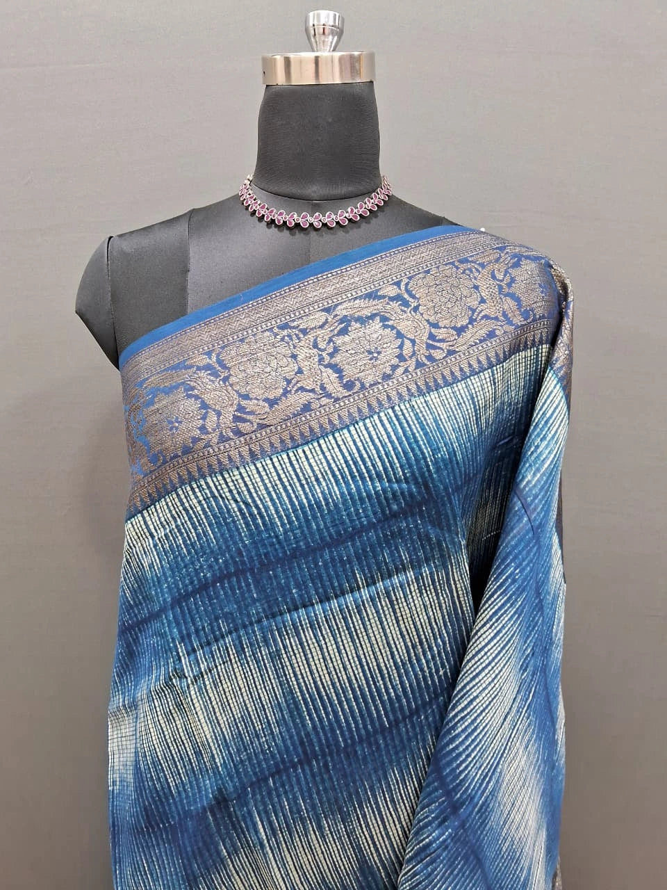 Elegant Indigo Blue Chanderi Saree 