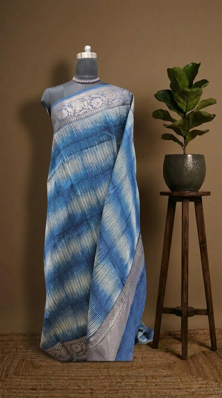 Elegant Indigo Blue Chanderi Saree