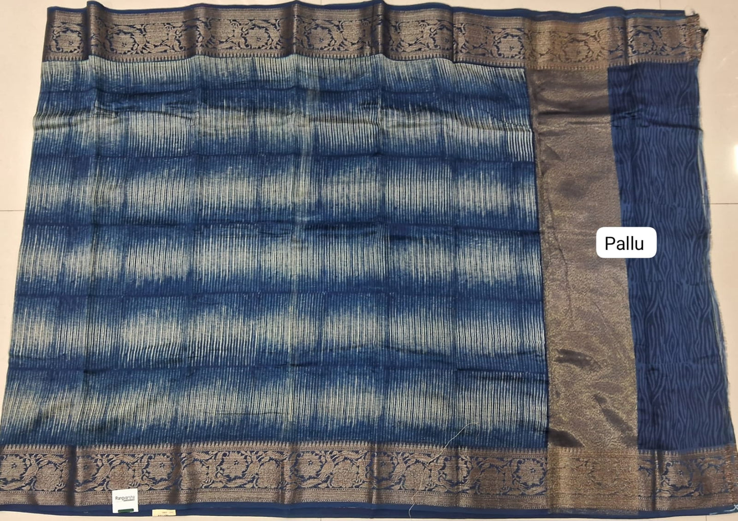 Indigo Blue Chandheri Saree Pallu
