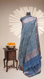 Luxury festive Indigo Blue Chanderi Saree