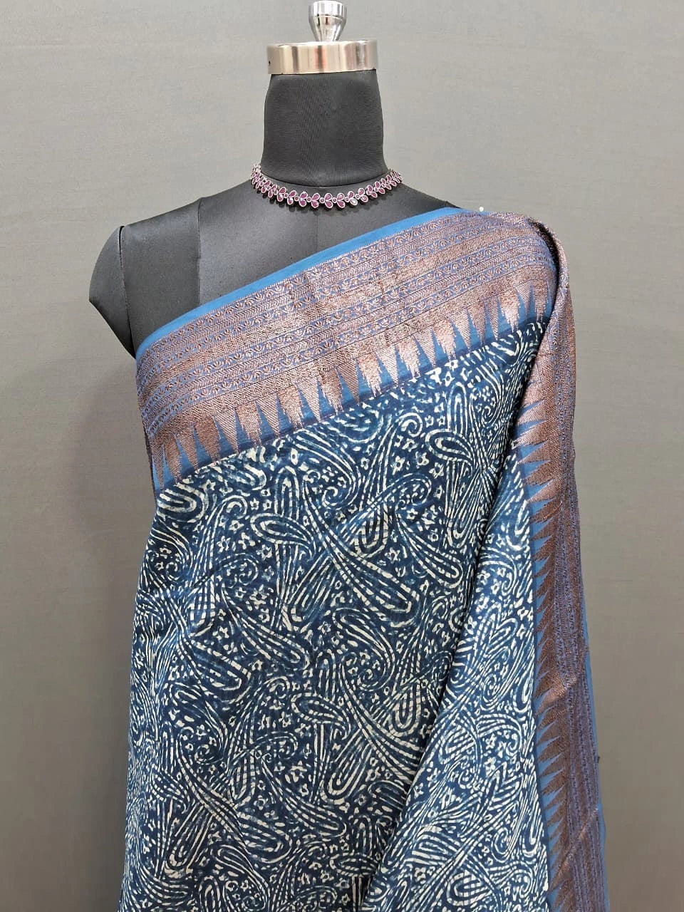 Luxury festive Indigo Blue Chanderi Saree 