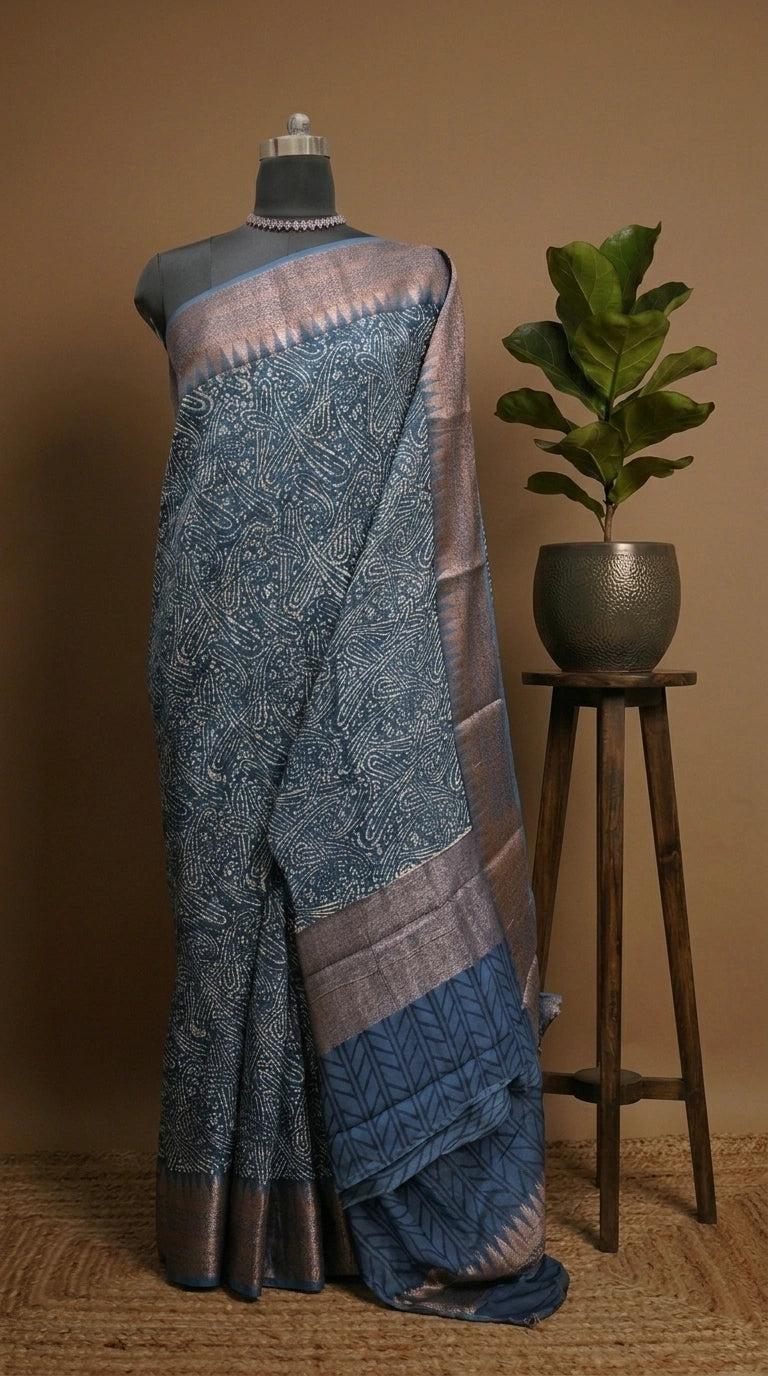 Luxury Indigo Blue Chanderi Saree