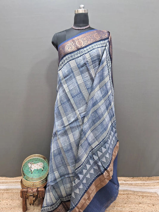 Festive Indigo Blue Chanderi Saree