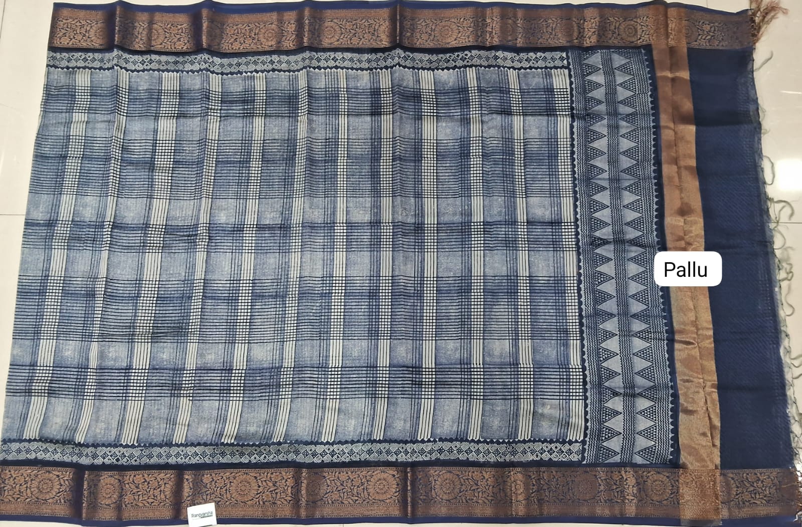 Indigo Blue Chandheri Saree Pallu