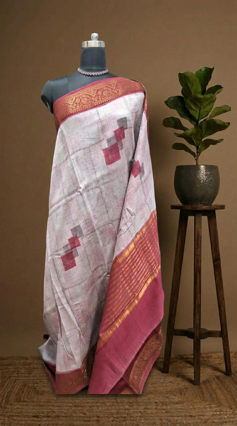 Elegant Light Grey Chanderi Saree