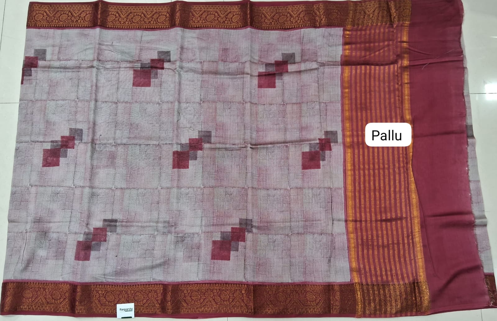 Light grey Chandheri Saree Pallu