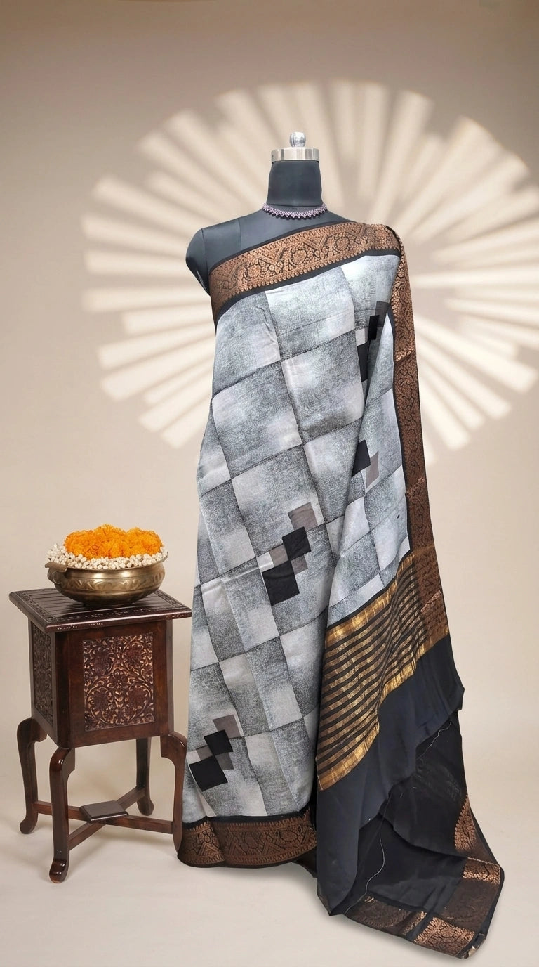 Premium Light Grey Chanderi Saree 