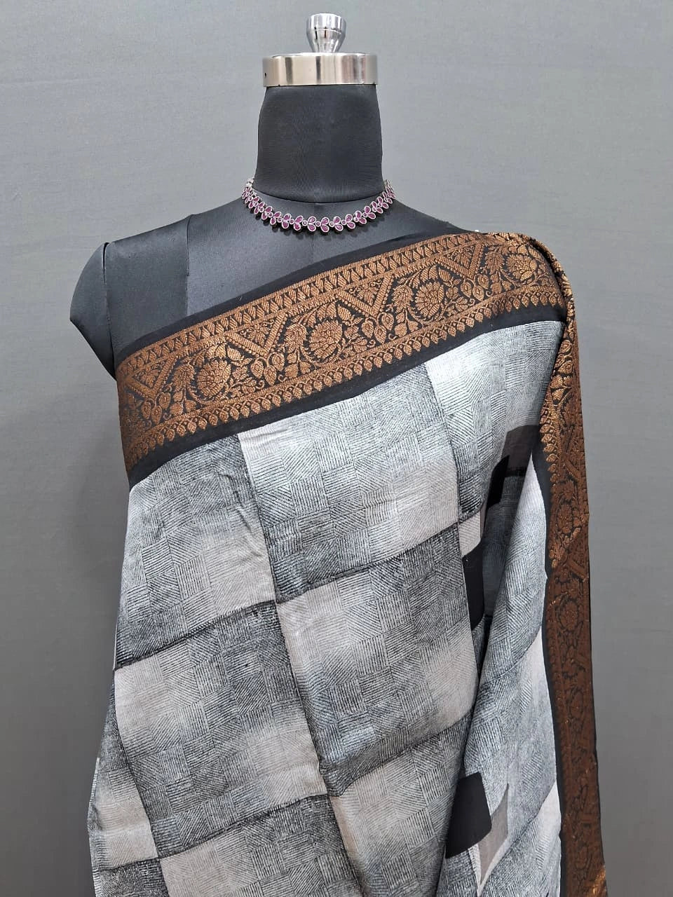 Premium Light Grey Chanderi Saree  