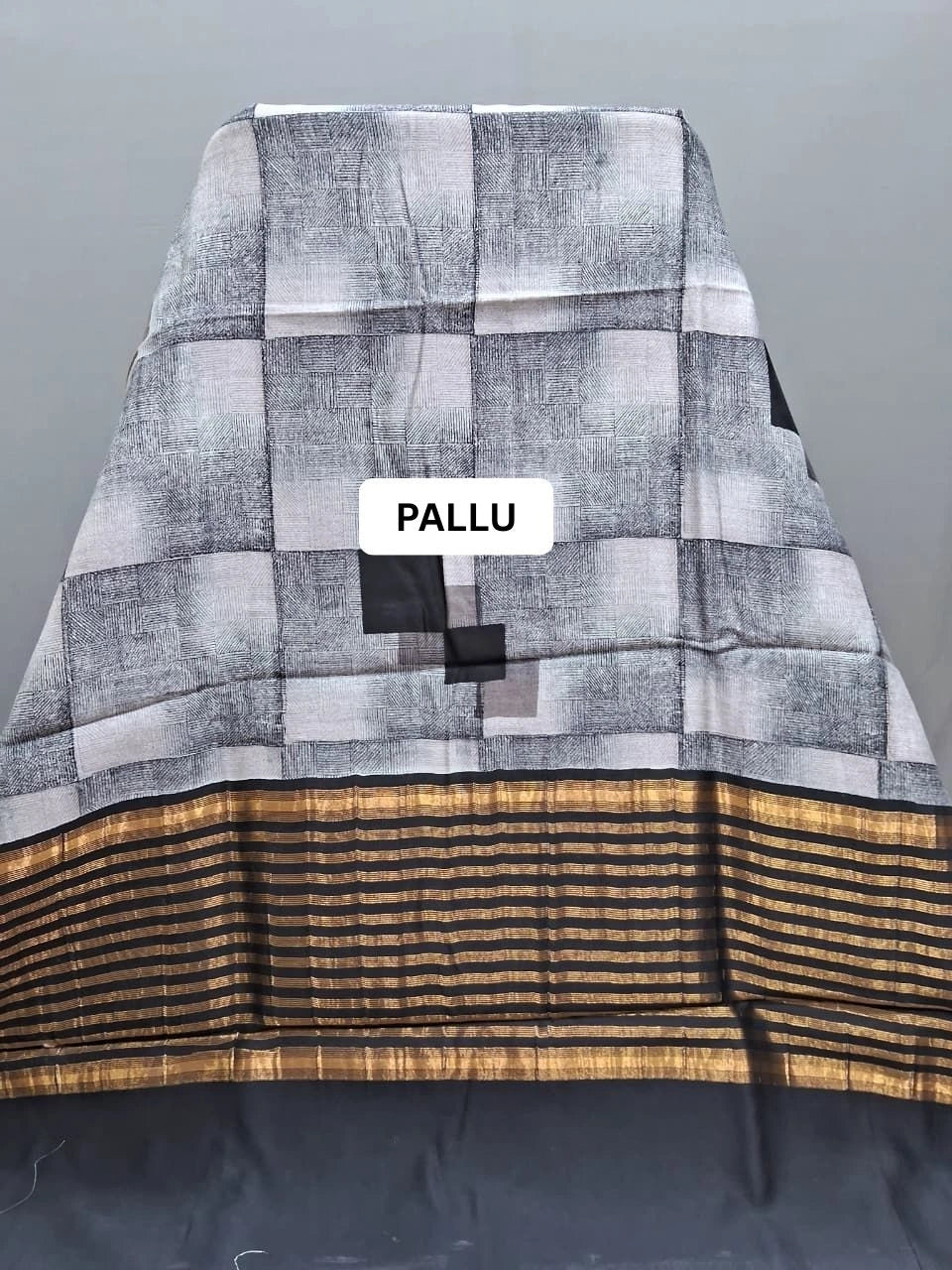 Premium Light Grey Chanderi Saree  pallu