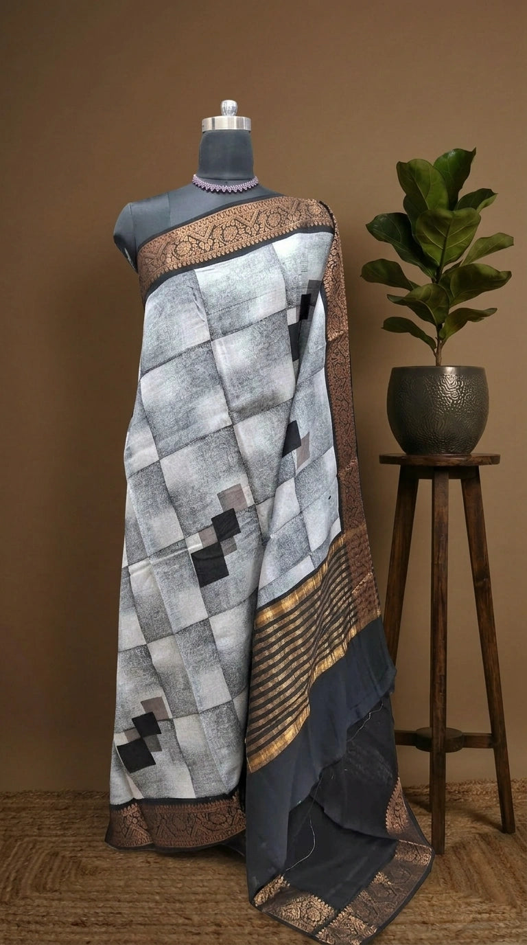 Premium Light Grey Chanderi Saree