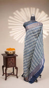 White and blue Chanderi Saree