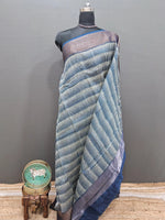 White and blue Chanderi Saree