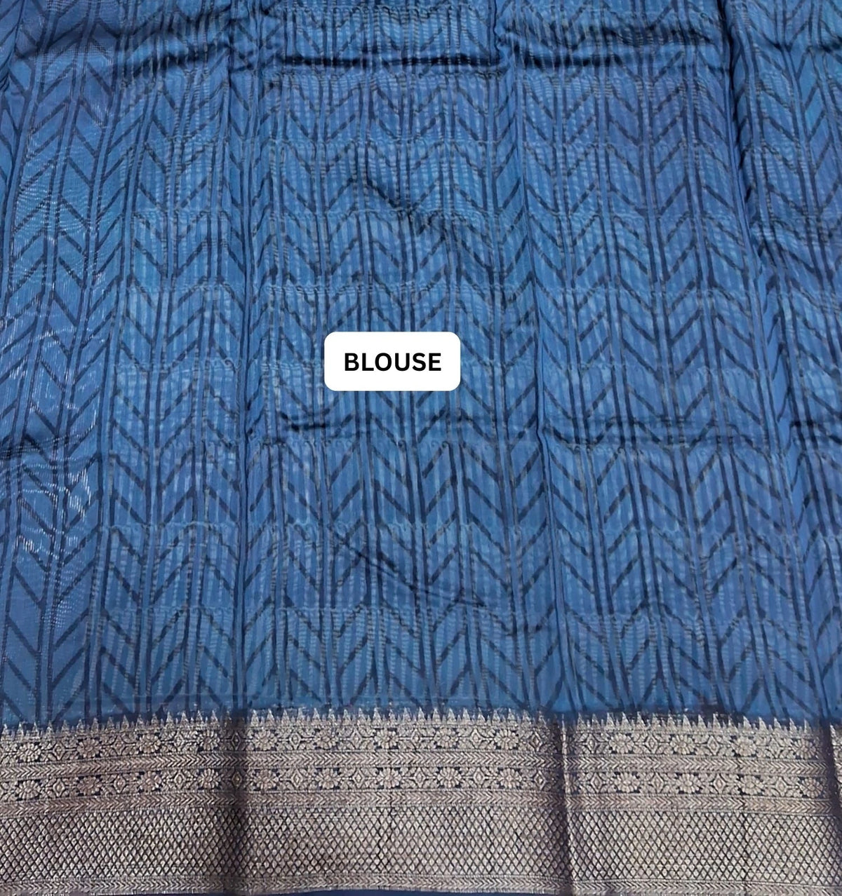 White and blue Chanderi Saree blouse