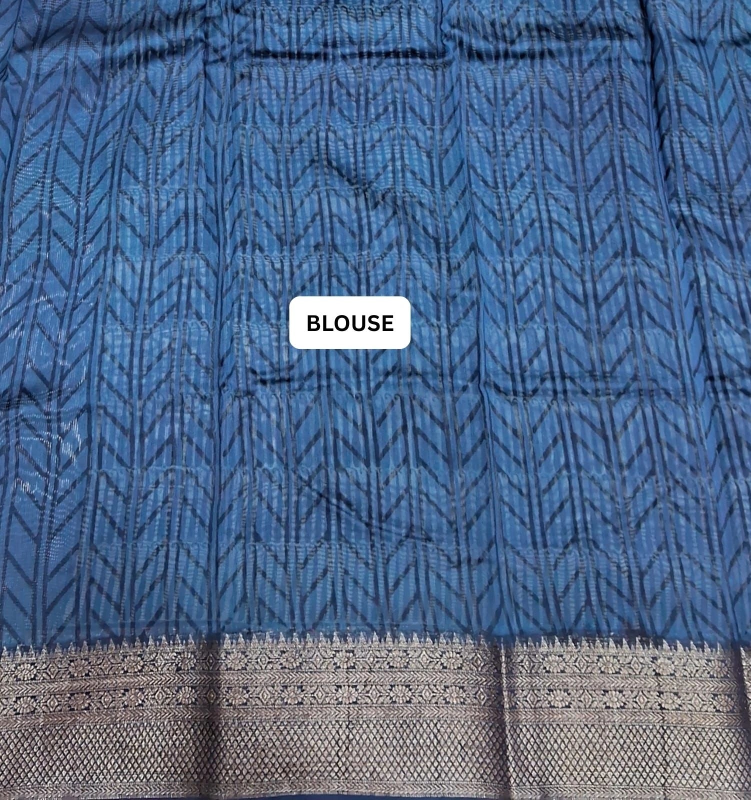 White and blue Chanderi Saree blouse