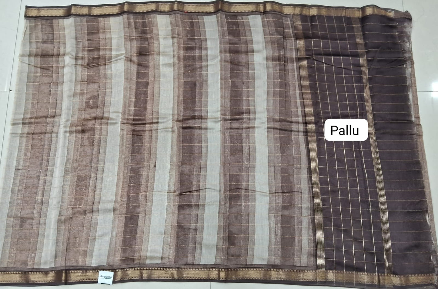 White and Brown Chandheri Saree Pallu