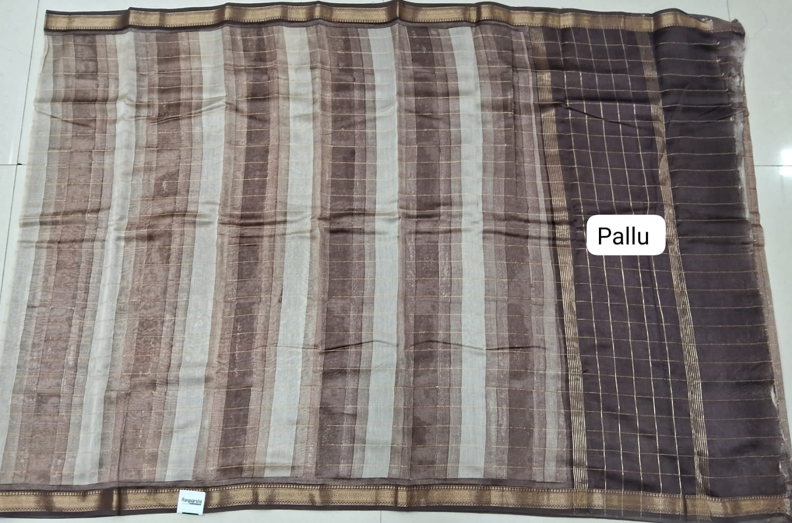 White and Brown Chandheri Saree Pallu