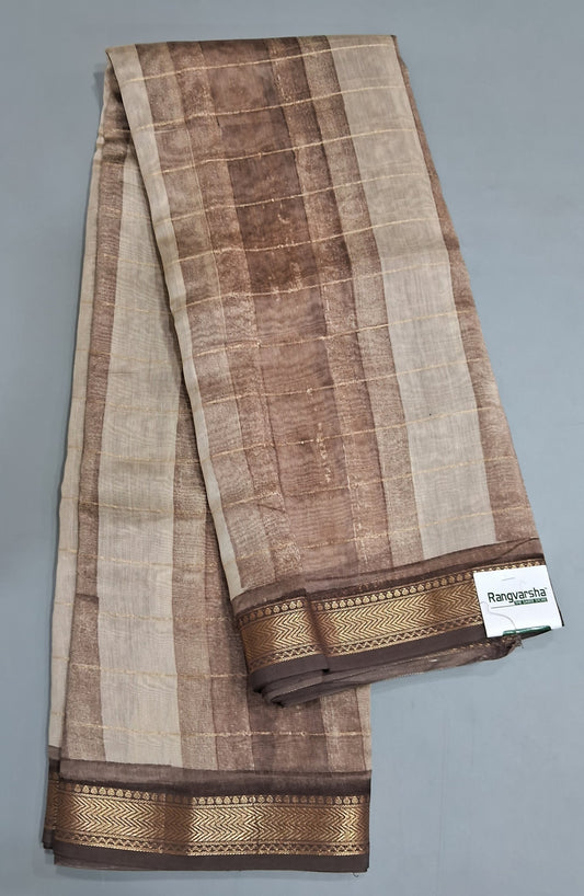 White and Brown Chandheri Saree 